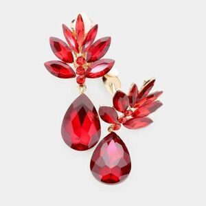 Marquise Red Crystal Teardrop Dangle Clip On Earrings NWT